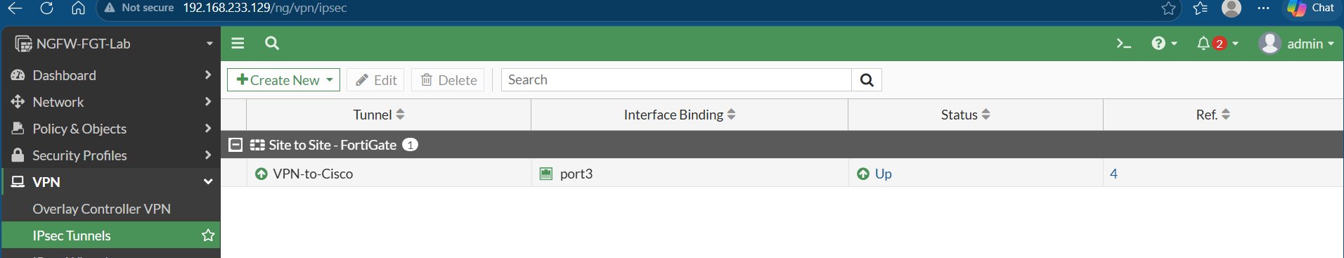 IPsec VPN configuration and status