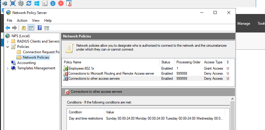 Windows NPS — 802.1X Network Policy for Employees