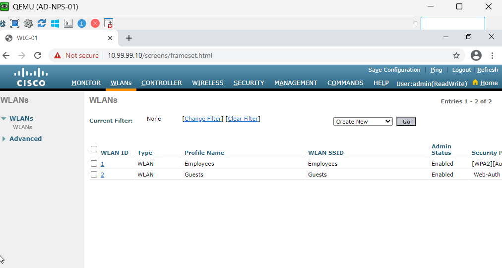 Cisco WLC — Dual SSID: Employees WPA2 + Guests Web-Auth