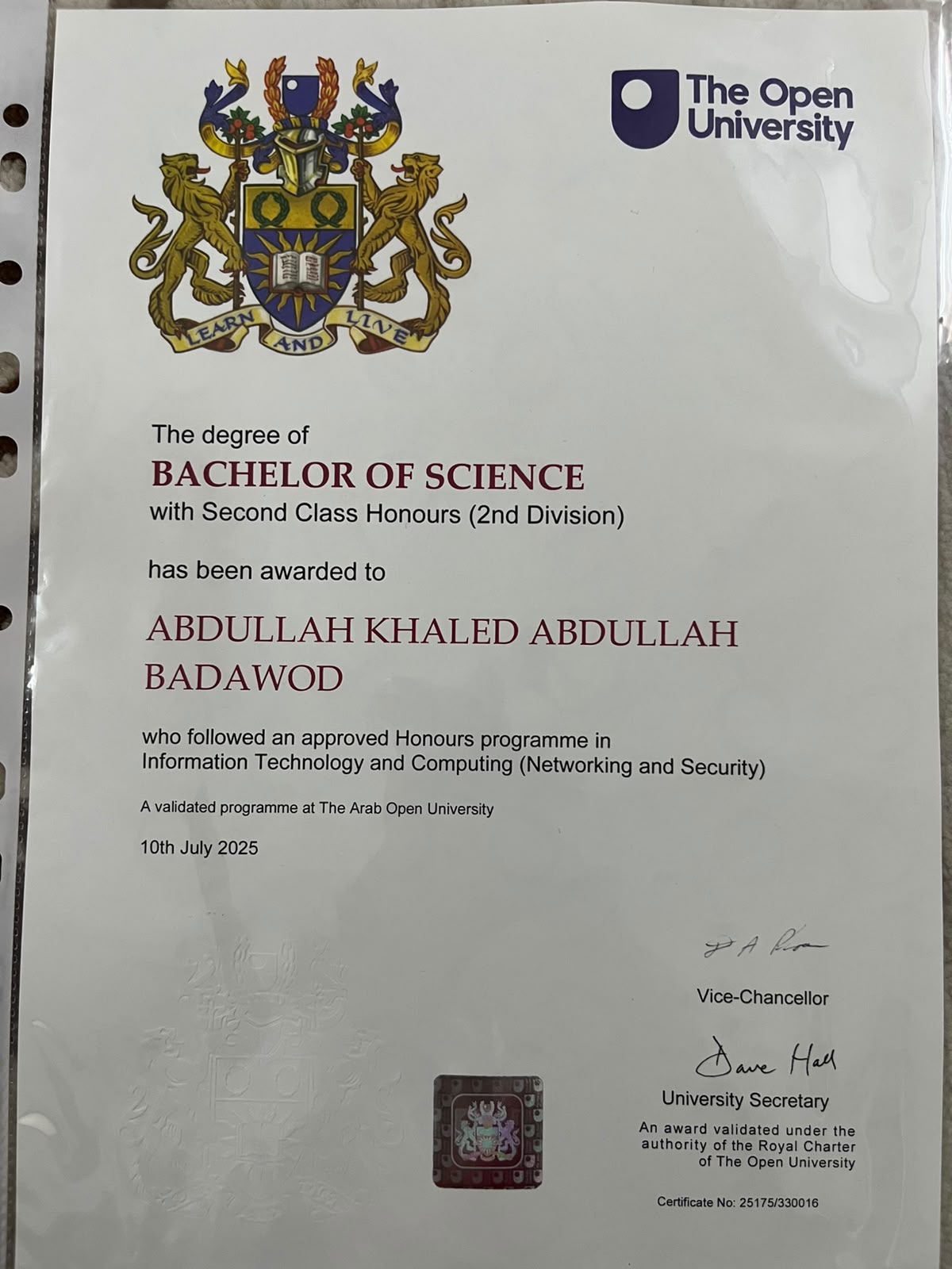The Open University UK — BSc Networking and Security