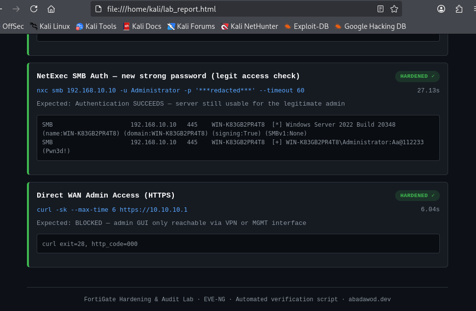 Automated report bottom, new password and WAN access tests