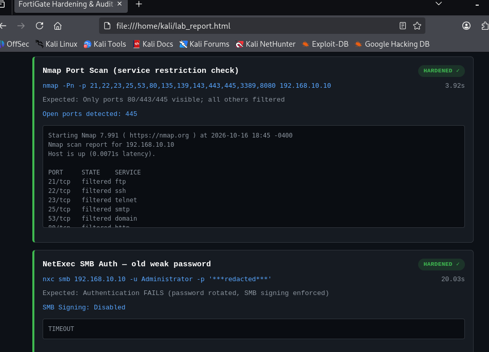 Automated report middle, port scan and old password tests